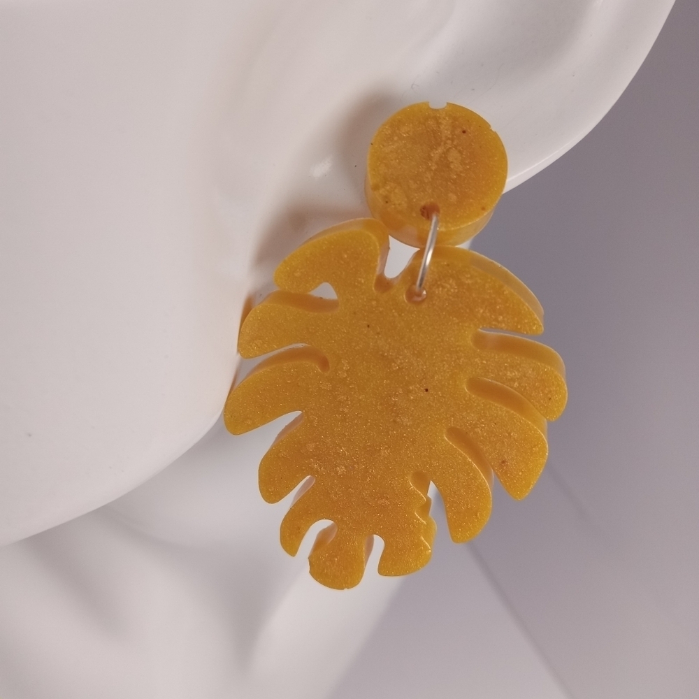 3/$45 Yellow resin Leaf-Shaped Earrings
